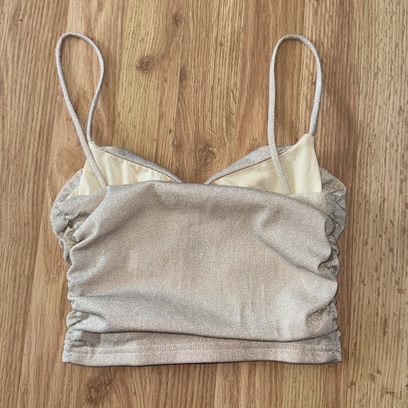 Princess Polly Gold Sparkly Crop Tank Top Size 2 - Picture 2 of 3